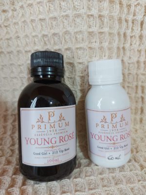 ESSÊNCIA YOUNG ROSÉ - Fem. Combinação e Inspirado em Good Girl + 212 Vip Rosé - 60ml = R$ 35,00; 100ml = R$ 59,00